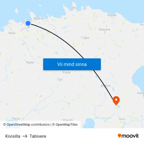 Kivisilla to Tabivere map