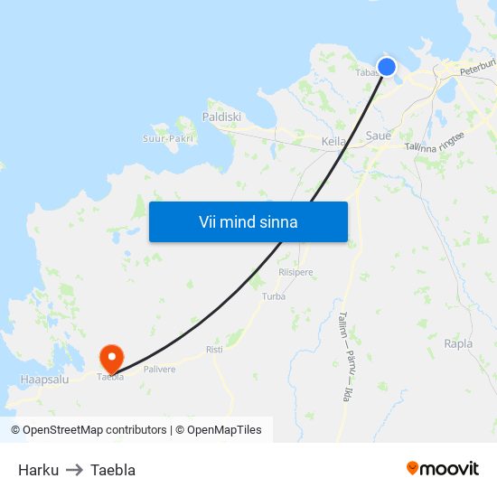 Harku to Taebla map