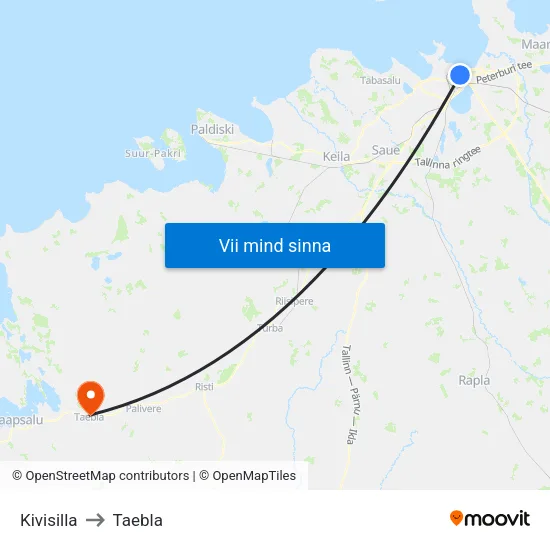 Kivisilla to Taebla map