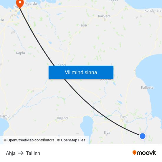 Ahja to Tallinn map
