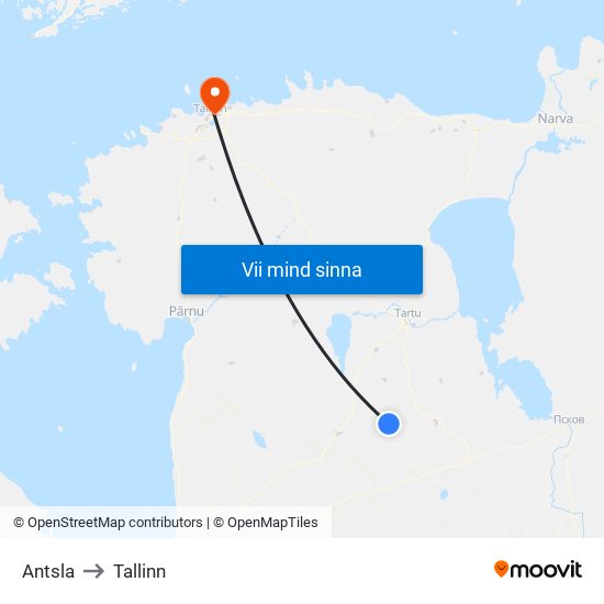 Antsla to Tallinn map