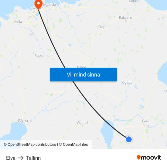 Elva to Tallinn map