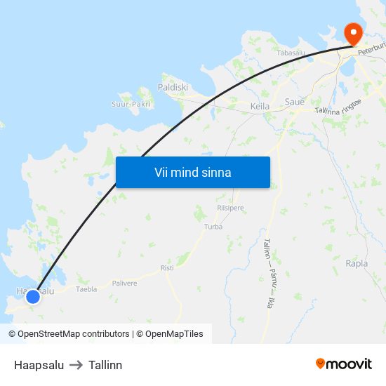 Haapsalu to Tallinn map