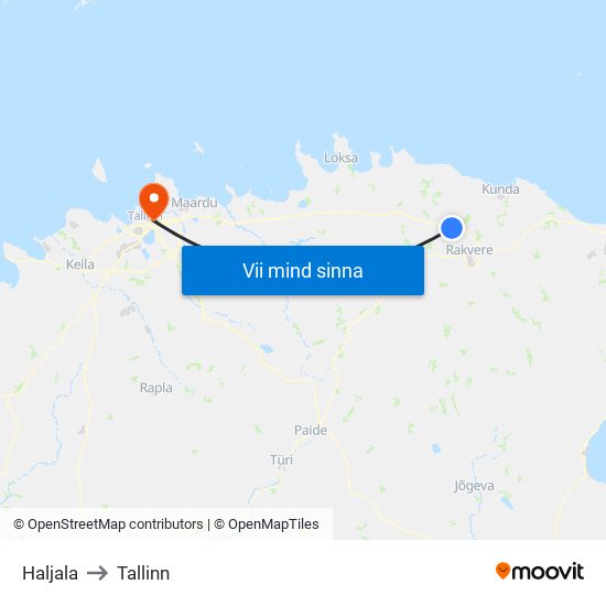 Haljala to Tallinn map