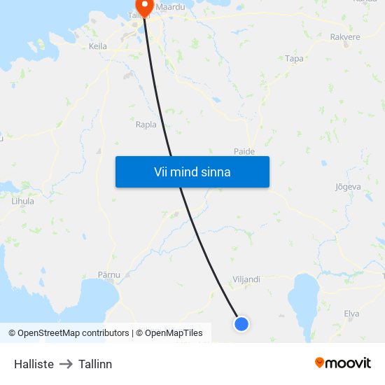 Halliste to Tallinn map