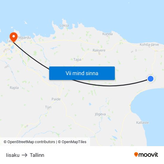 Iisaku to Tallinn map
