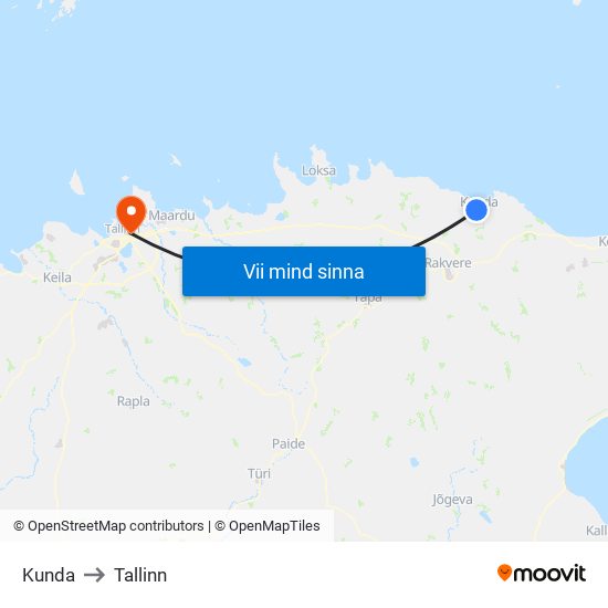 Kunda to Tallinn map