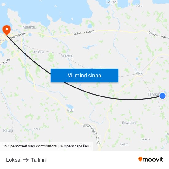 Loksa to Tallinn map