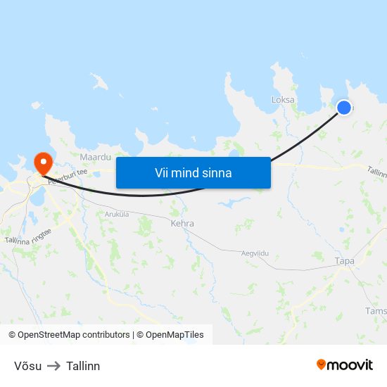 Võsu to Tallinn map
