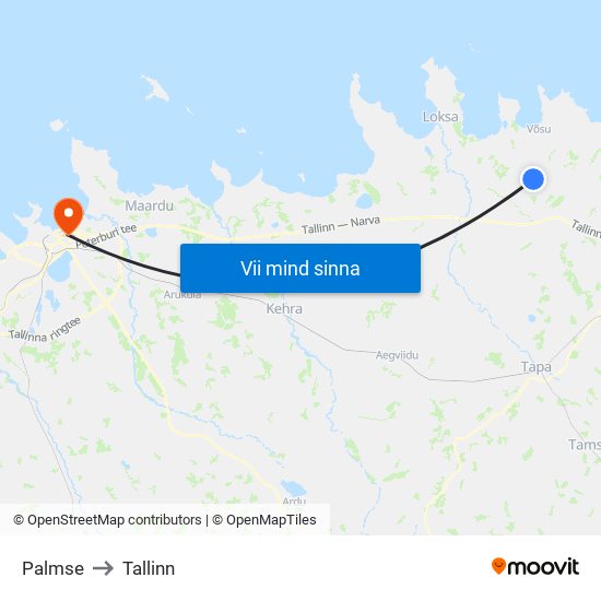 Palmse to Tallinn map