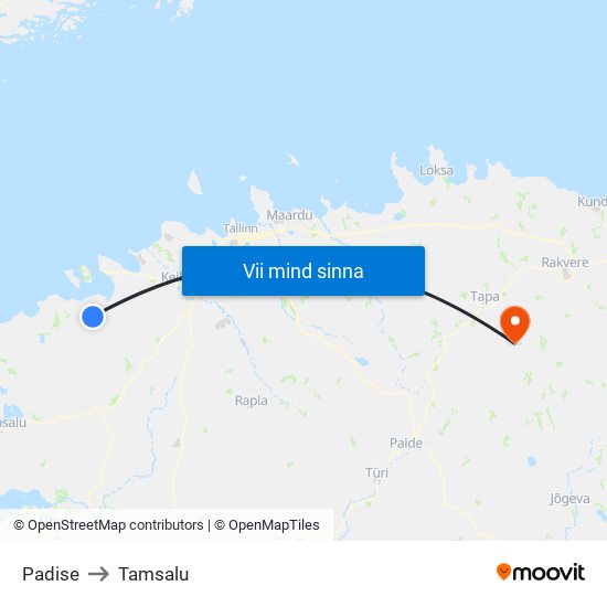 Padise to Tamsalu map