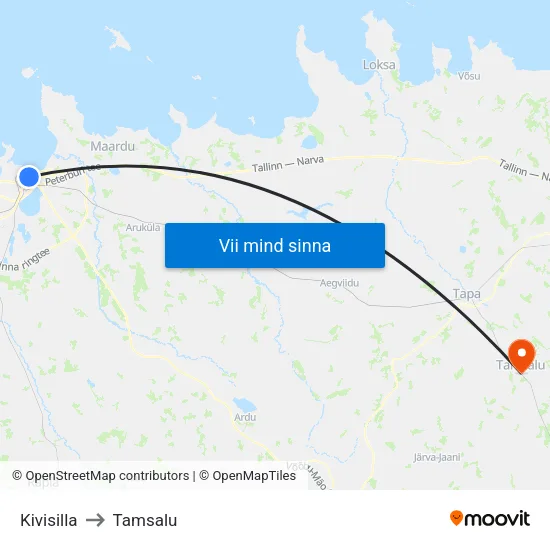 Kivisilla to Tamsalu map