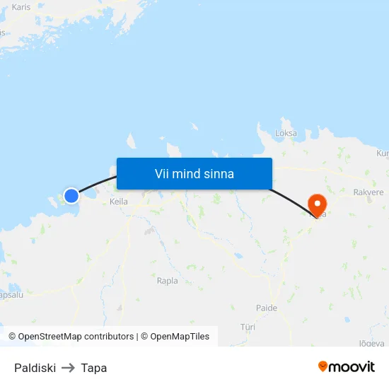 Paldiski to Tapa map