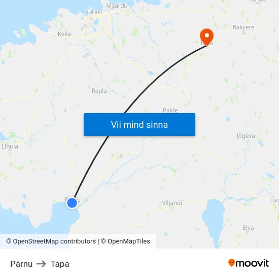 Pärnu to Tapa map