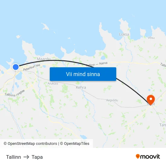 Tallinn to Tapa map