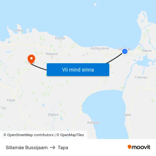 Sillamäe Bussijaam to Tapa map
