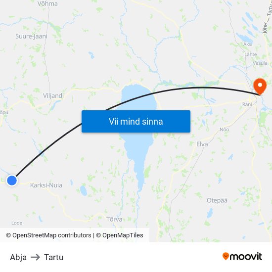 Abja to Tartu map