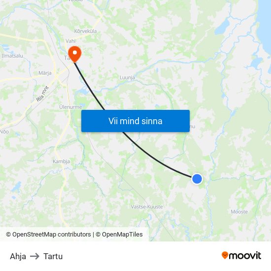 Ahja to Tartu map