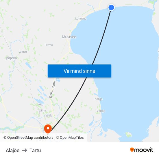 Alajõe to Tartu map
