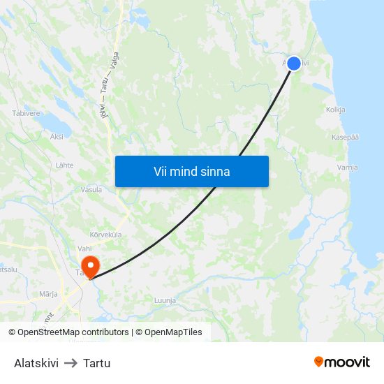 Alatskivi to Tartu map