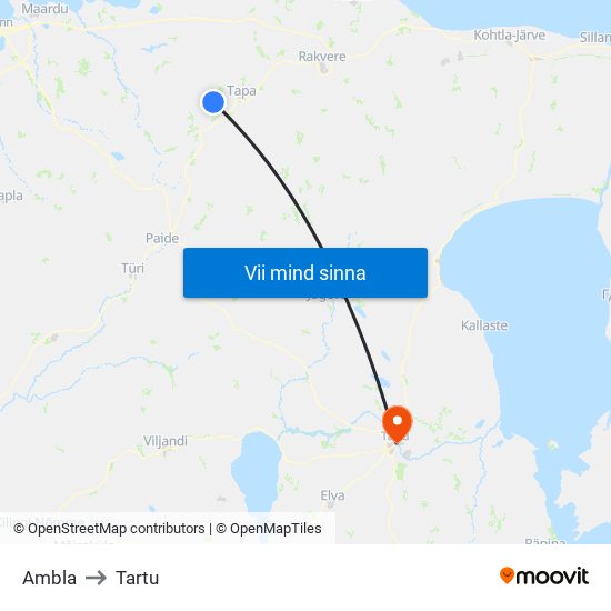 Ambla to Tartu map