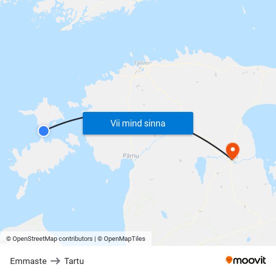 Emmaste to Tartu map