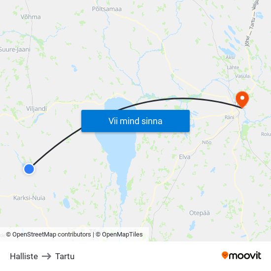 Halliste to Tartu map