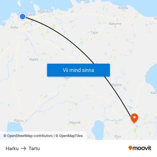 Harku to Tartu map