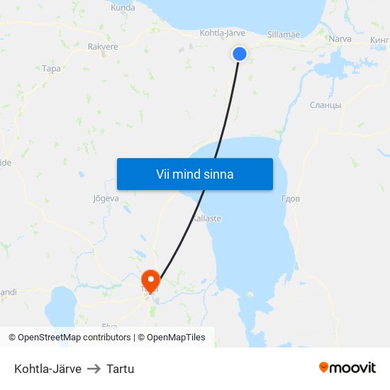 Kohtla-Järve to Tartu map