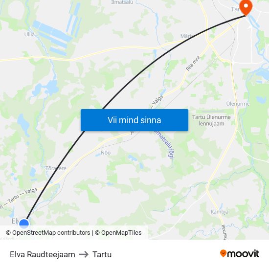 Elva Raudteejaam to Tartu map