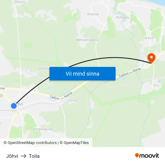 Jõhvi to Toila map