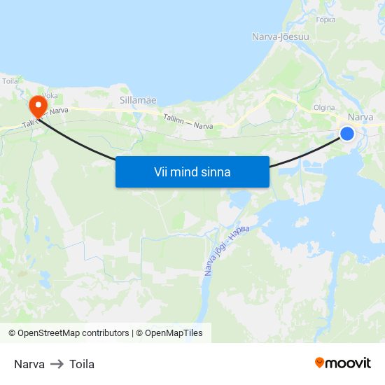 Narva to Toila map