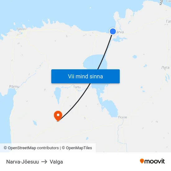 Narva-Jõesuu to Valga map