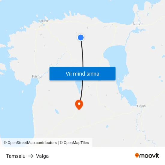 Tamsalu to Valga map
