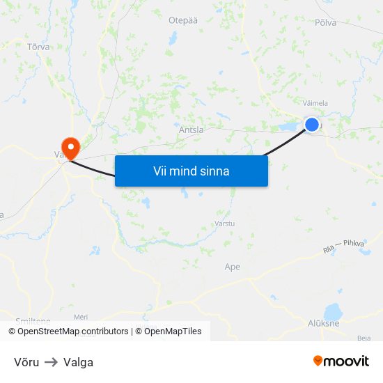 Võru to Valga map