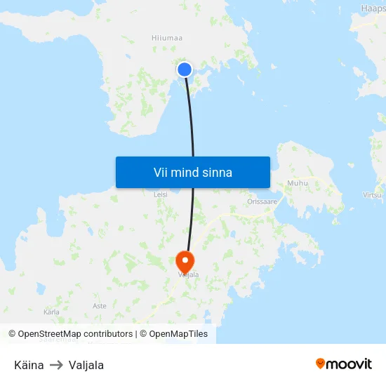 Käina to Valjala map