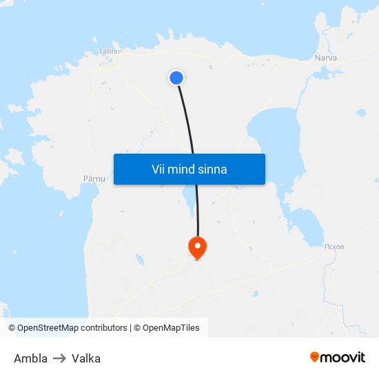 Ambla to Valka map