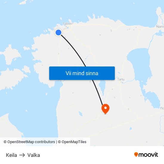 Keila to Valka map