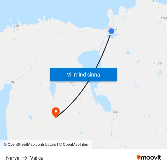 Narva to Valka map