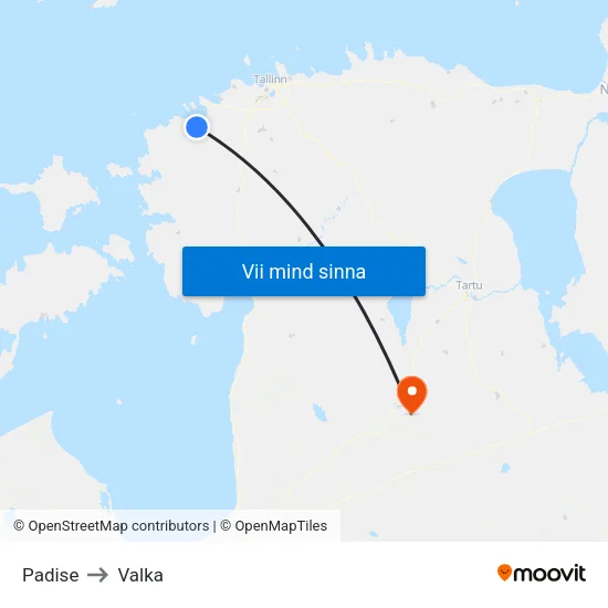 Padise to Valka map