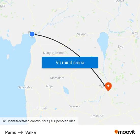 Pärnu to Valka map