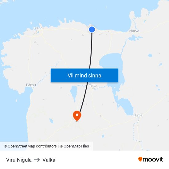 Viru-Nigula to Valka map