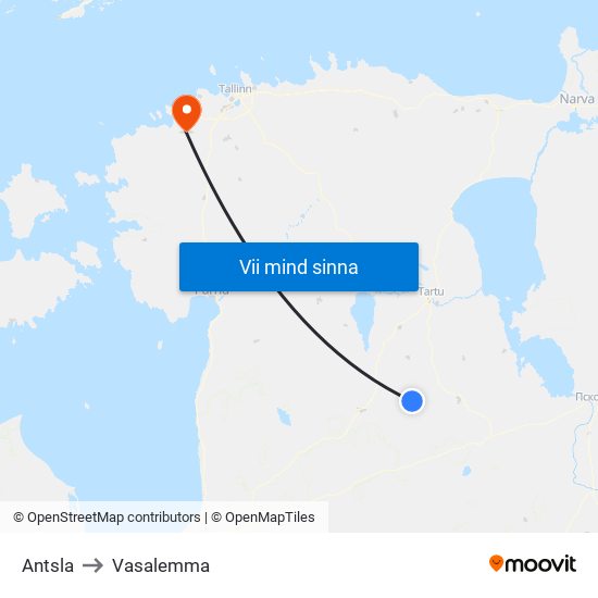 Antsla to Vasalemma map