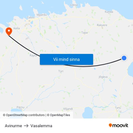 Avinurme to Vasalemma map