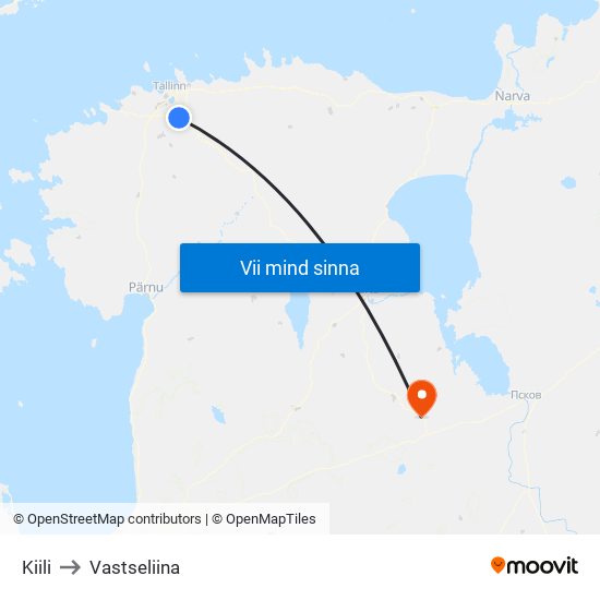 Kiili to Vastseliina map