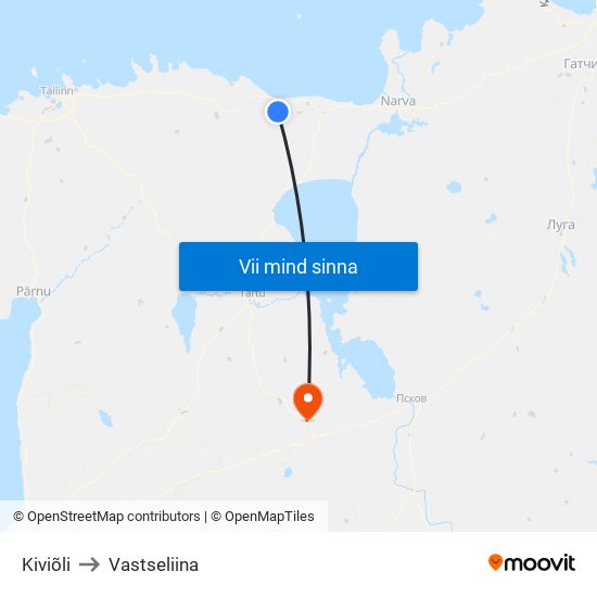 Kiviõli to Vastseliina map