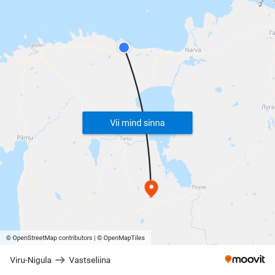 Viru-Nigula to Vastseliina map