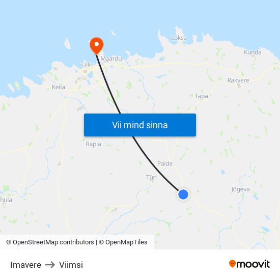 Imavere to Viimsi map