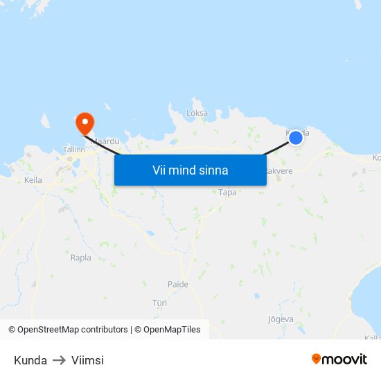 Kunda to Viimsi map