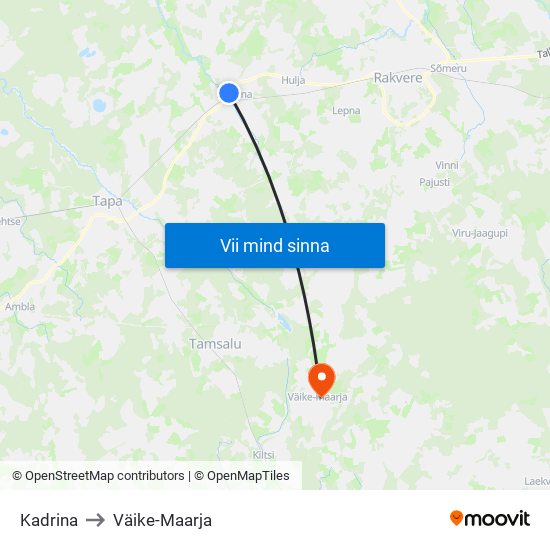 Kadrina to Väike-Maarja map